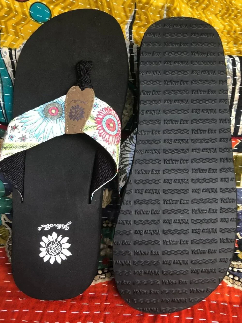 NEW Women's Yellow Box Sequined floral Flip Flops Size  10-11ish - Picture 4 of 14